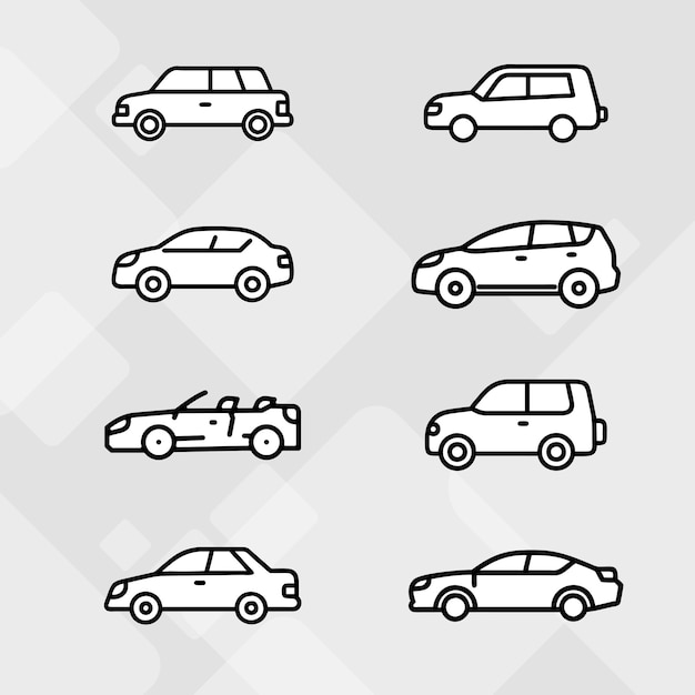 Vervoer voertuig verkeer van transport auto Witte silhouet zijpictogram icoon set collectie