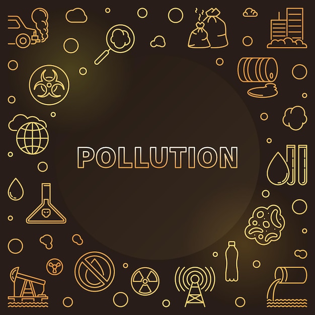 Vervuilingsoverzicht rond gouden frame Vector gekleurde illustratie