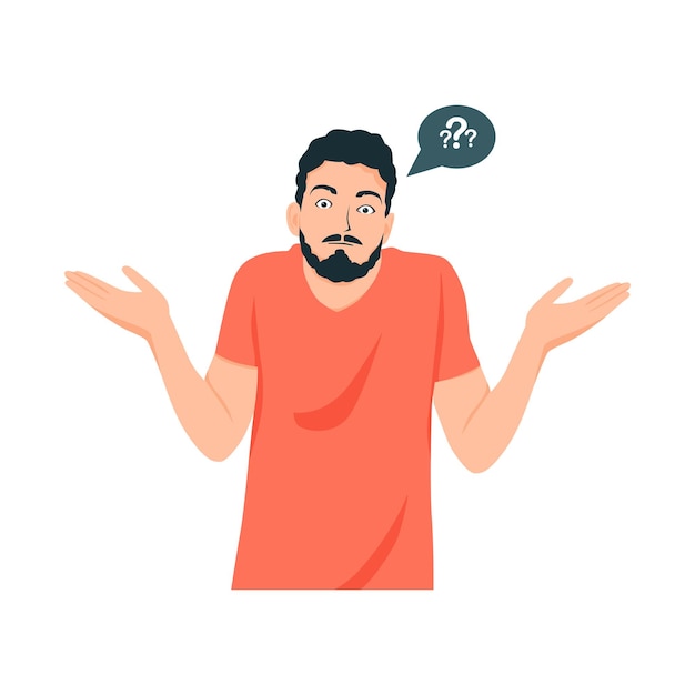 Verwarde denkende persoon platte vectorillustratie
