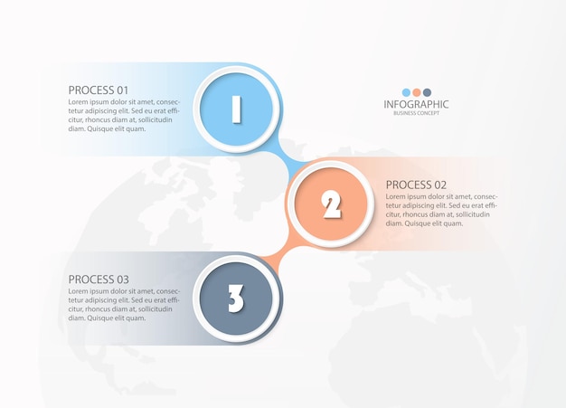 Verwerk infographic met 3 stappen, proces of opties.