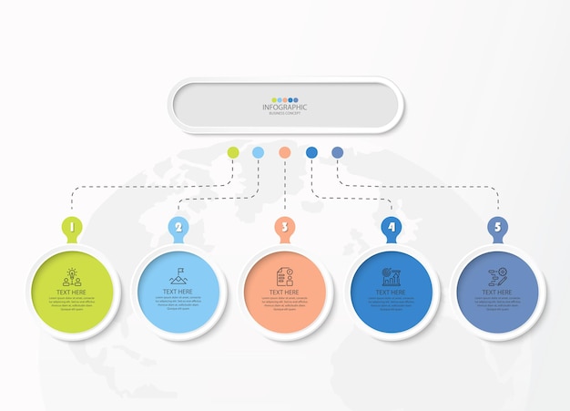 Verwerk infographic met 5 stappen, proces of opties.