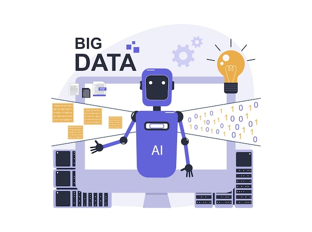 Verwerking en analyse van big data door kunstmatige intelligentie Concept illustratie