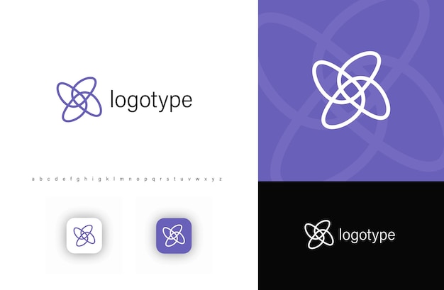 Verweven geometrische banen die lijken op een kwantum- of atoomstructuur abstract logo dat symboliseert