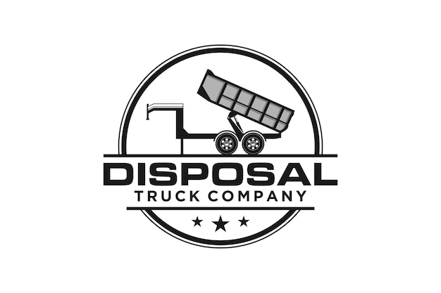 Verwijdering vrachtwagen bedrijf logo ontwerp dump truck pictogram rommel verwijdering industrie illustratie symbool silhoue