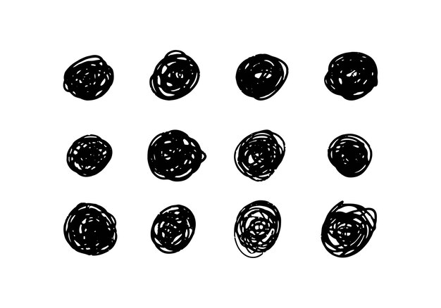 Vector verwikkelde abstracte cirkels in grunge-stijl textureerde met de hand getekende kogelpunten polkapunten ronde vormen