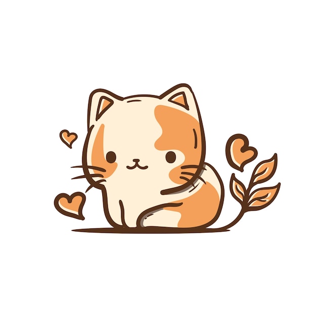 とてもかわいい猫のイラスト モダンなかわいい花とフラット