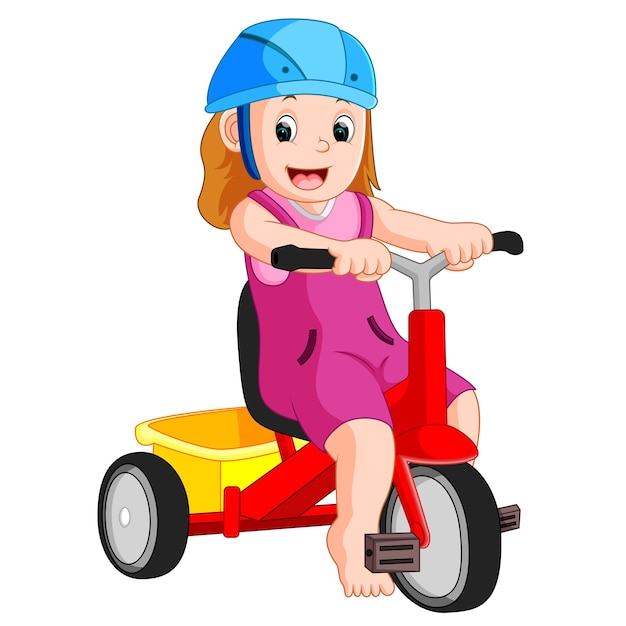 Vector very cute girl on tricycle