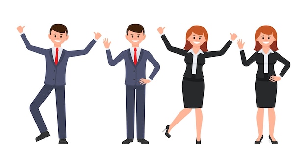 Very happy businessman and businesswoman cartoon character