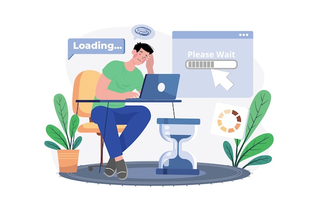 Very Slow Page Loading Illustration concept on white background