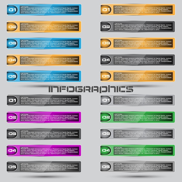 Verzamelinfographics met stappen en opties