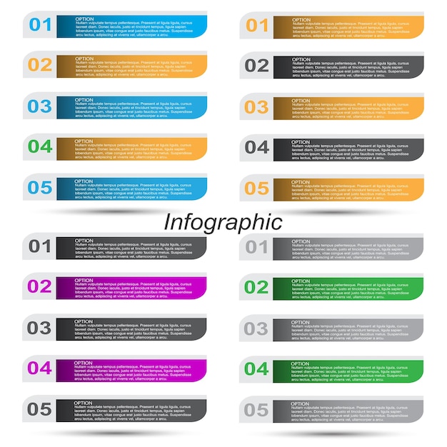 Verzamelinfographics met stappen en opties