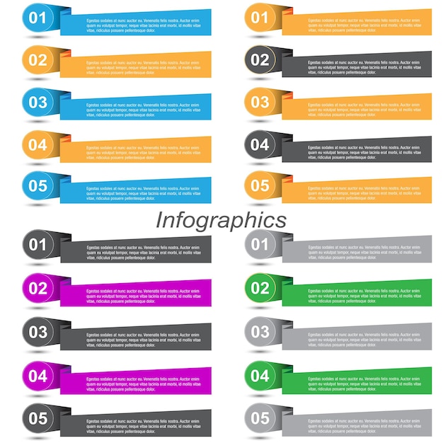 Verzamelinfographics met stappen en opties