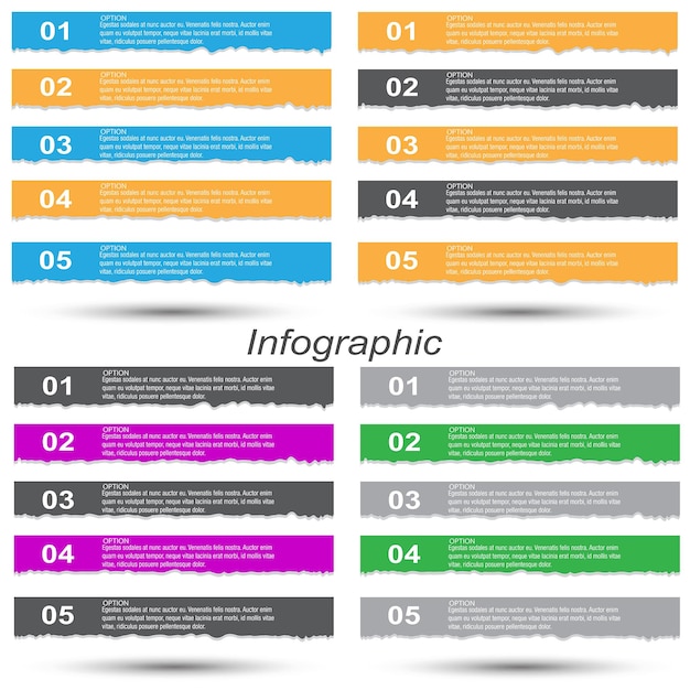 Verzamelinfographics met stappen en opties