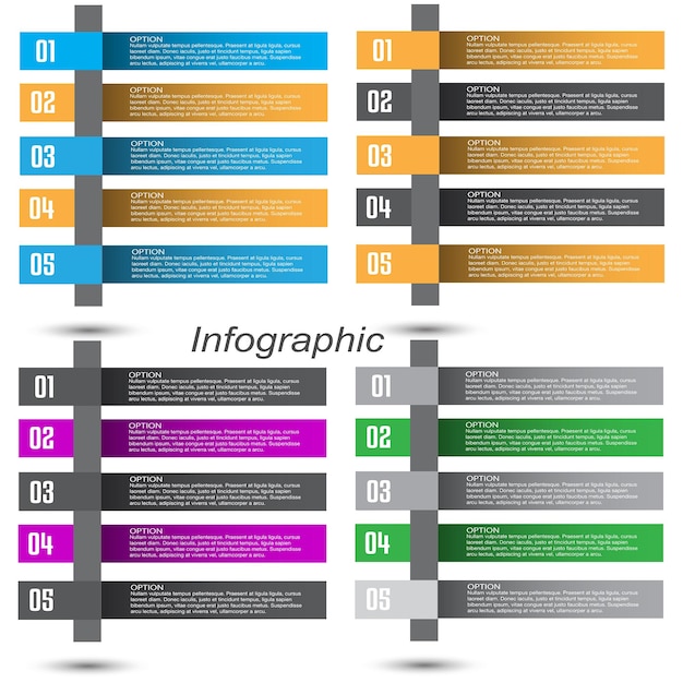 Verzamelinfographics met stappen en opties