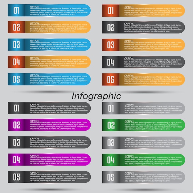 Verzamelinfographics met stappen en opties