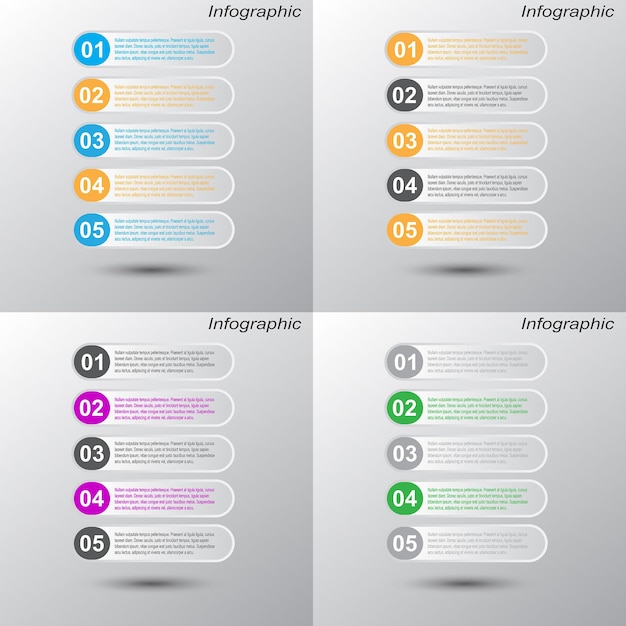 Verzamelinfographics met stappen en opties