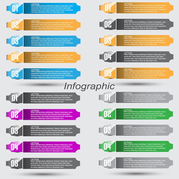 Verzamelinfographics met stappen en opties