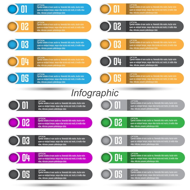 Verzamelinfographics met stappen en opties