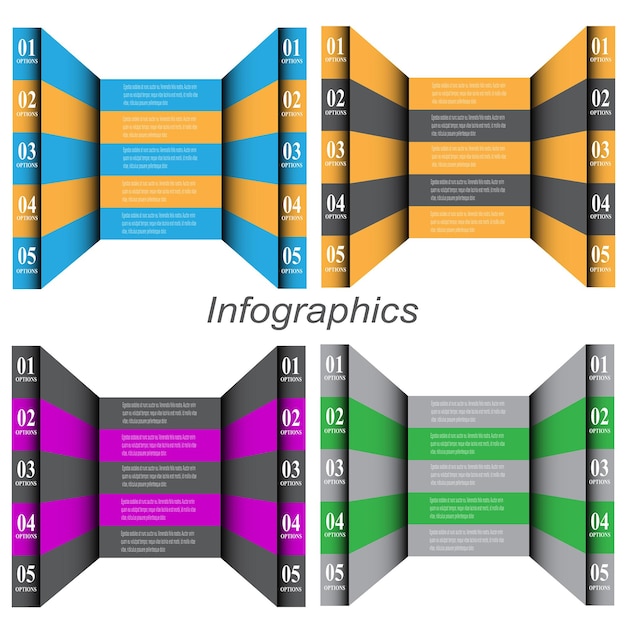 Verzamelinfographics met stappen en opties