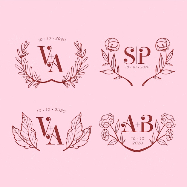 Vector verzameling bloemen bruiloft monogrammen