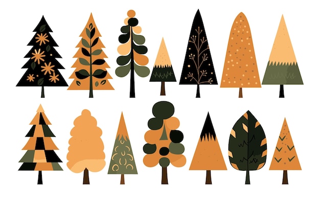 Vector verzameling boho-kerstbomen