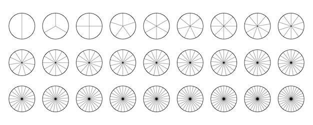 Verzameling cirkelsegmenten Taartdiagrammen set Ronde secties en segmentenpakket Van 2 tot 28 segmenten