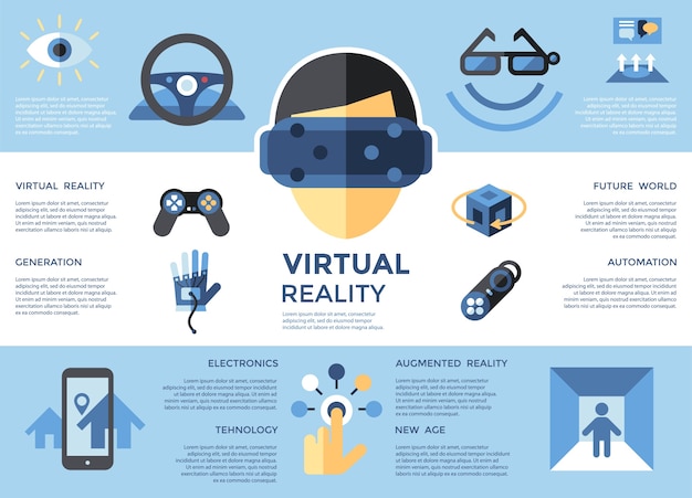 Verzameling digitale vector virtuele augmented reality-sets, gaming van de volgende generatie