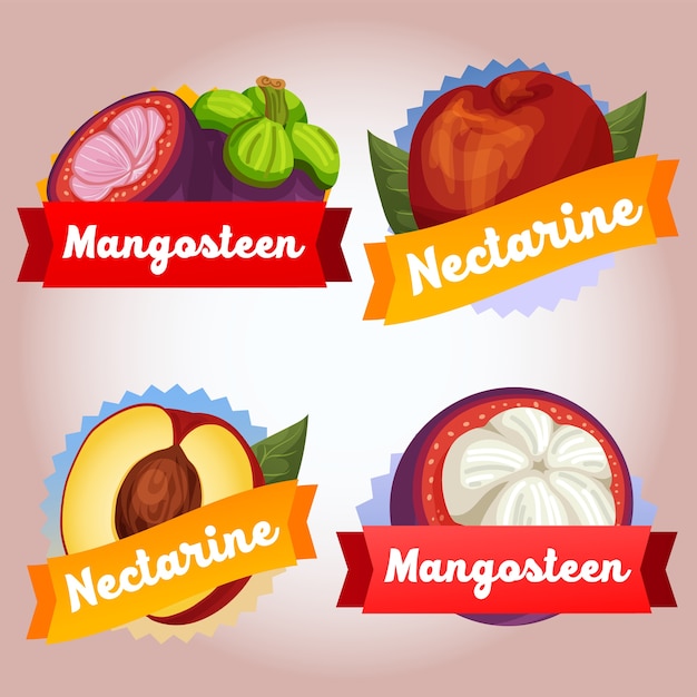 verzameling fruit nectarine mangosteen badge