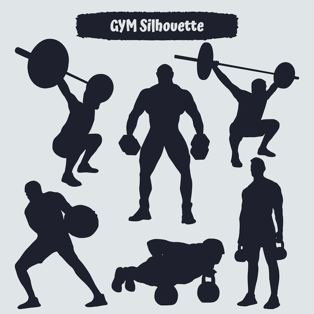 Verzameling Gym- of Oefeningssilhouetten in verschillende poses