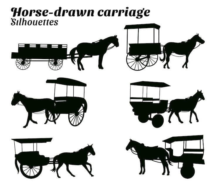 Vector verzameling illustraties van silhouetten van paardentrekkers