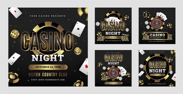 Vector verzameling instagram-berichten voor casino en gokken