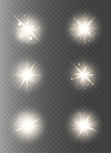Vector verzameling lichten en sterren op transparante achtergrond