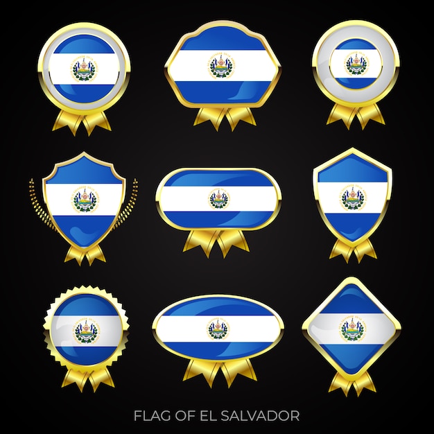 Verzameling luxe gouden vlag badges van el salvador