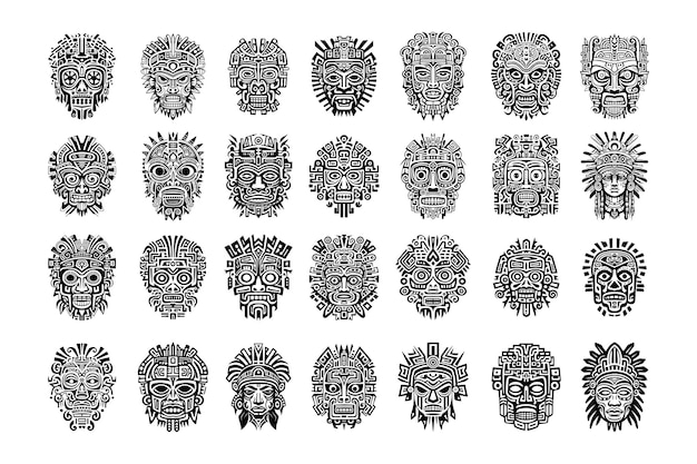 Vector verzameling maya azteekse tattoo-ontwerpen