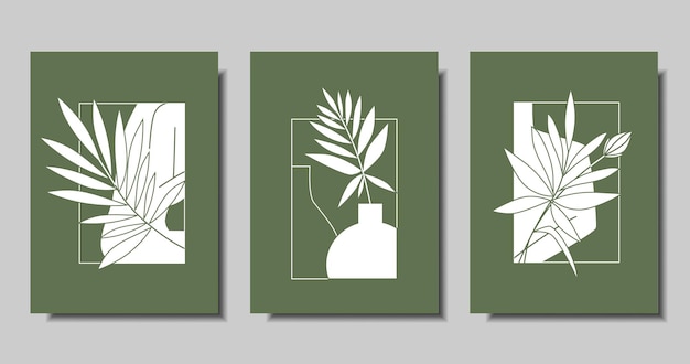 verzameling minimalistische posters moderne kunst vectorillustratie op een groene achtergrond