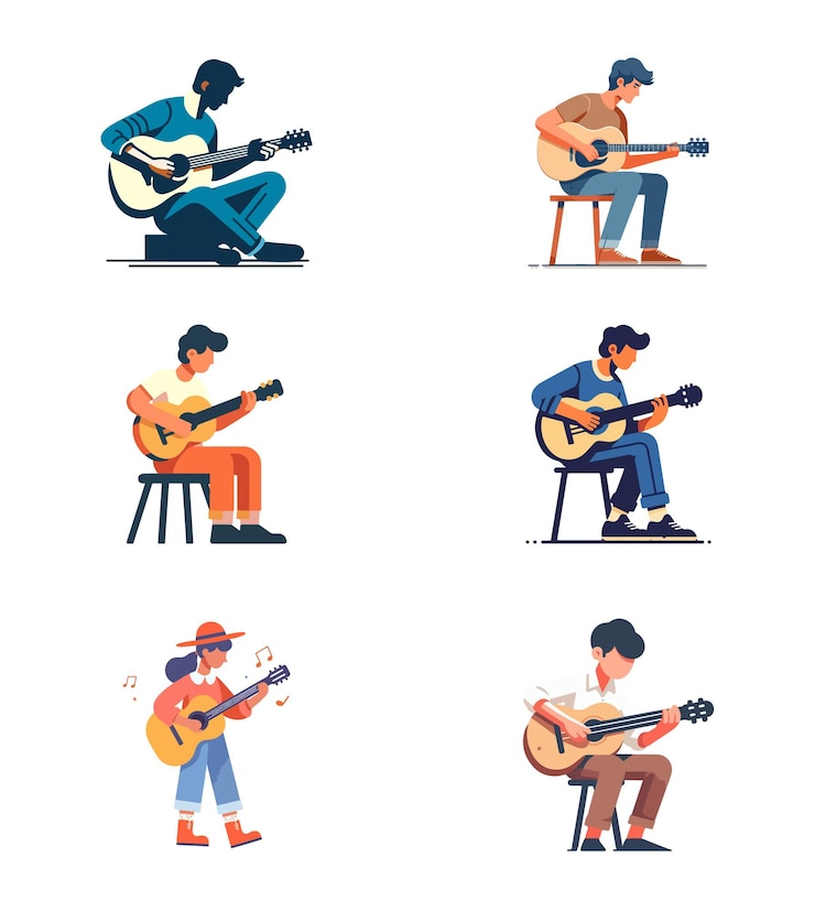 Vector verzameling persoon gitaar spelen plat ontwerp vector
