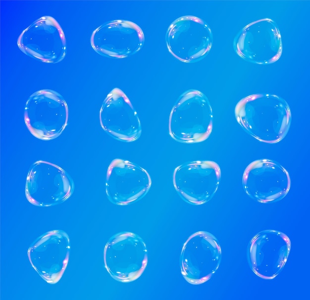 verzameling realistische zeepbellen bubbels bevinden zich op een transparante achtergrond.