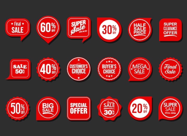 Verzameling rode badges en labels moderne superverkoopstijl