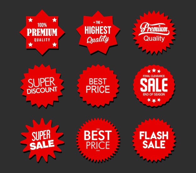 Vector verzameling rode badges en labels moderne superverkoopstijl