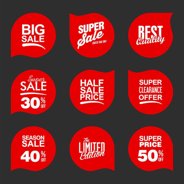 Vector verzameling rode verkoopstickers en -tags