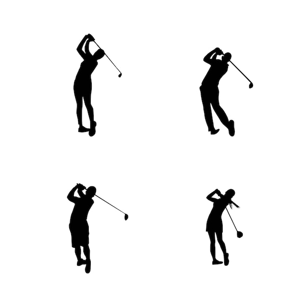 Vector verzameling silhouetten van golfspelers