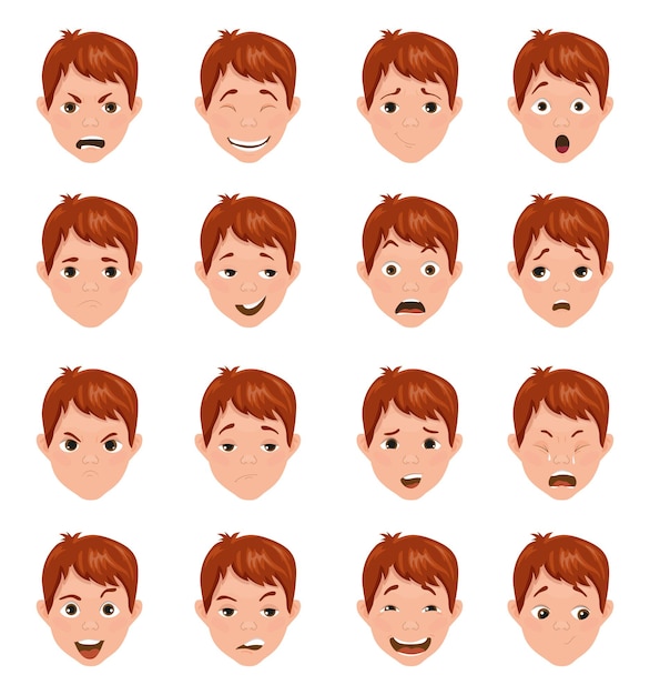 Verzameling tieneravatars met verschillende emoties