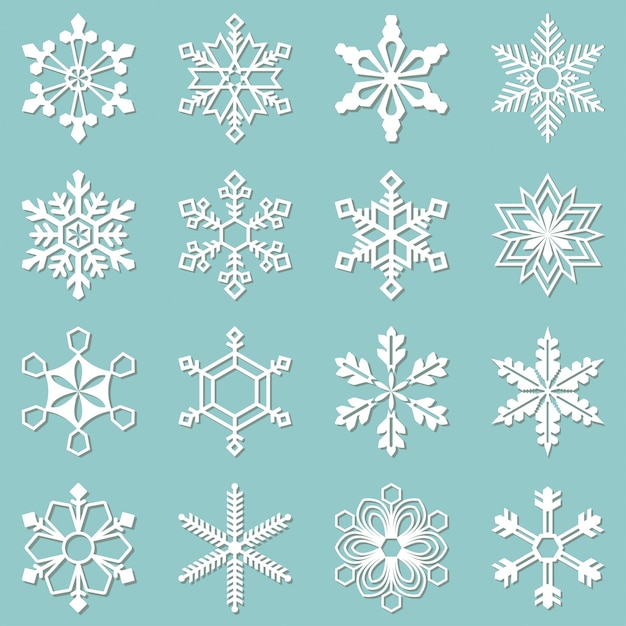 Verzameling van 16 verschillende sneeuwvlokken
