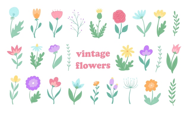 Verzameling van 26 lentebloemen en florale elementen. Bloemenstickers voor planners en scrapbooking