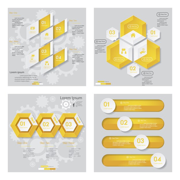 Verzameling van 4 gele kleur ontwerpsjabloon.