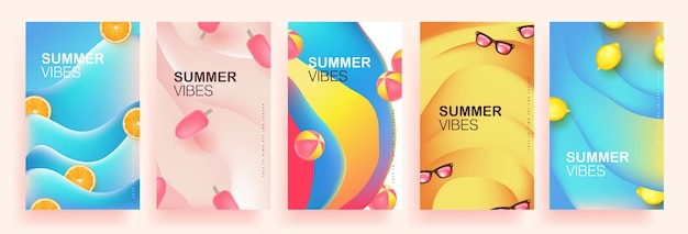 Verzameling van abstracte achtergrondontwerpen kleurrijke zomerverkoop poster sociale media promotionele inhoud