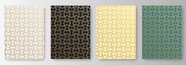 Verzameling van achtergronden in verschillende kleuren met een gouden puzzelpatroon instellen