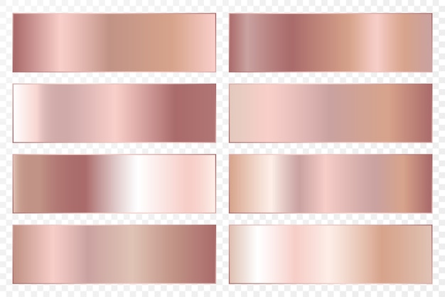 Vector verzameling van achtergronden met een metalen verloop. schitterende borden met roségouden effect.
