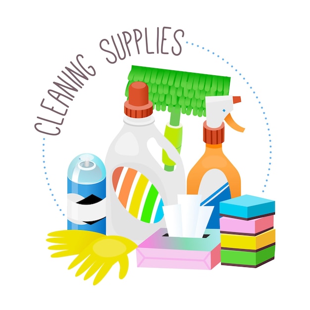 Verzameling van apparatuur voor huishoudelijk werk Schoonmaakartikelen en sanitaire artikelen voor huishoudelijk gebruik Logo for