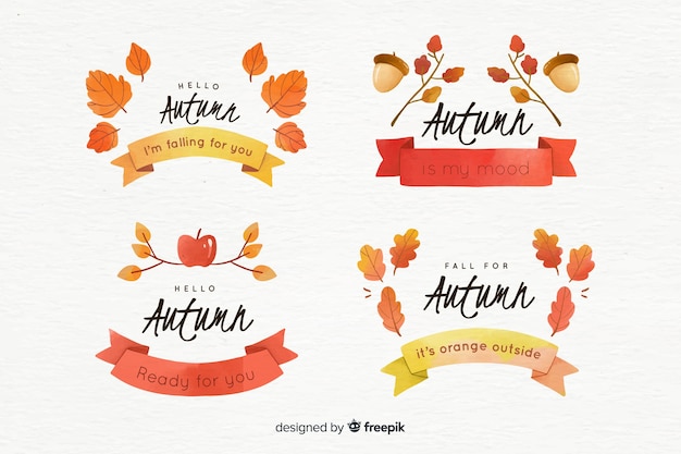 Vector verzameling van aquarel herfst badges